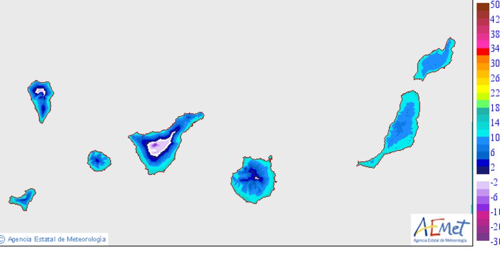 Dette er minimumstemperaturene som meldes av Aemet på Kanariøyene i dag