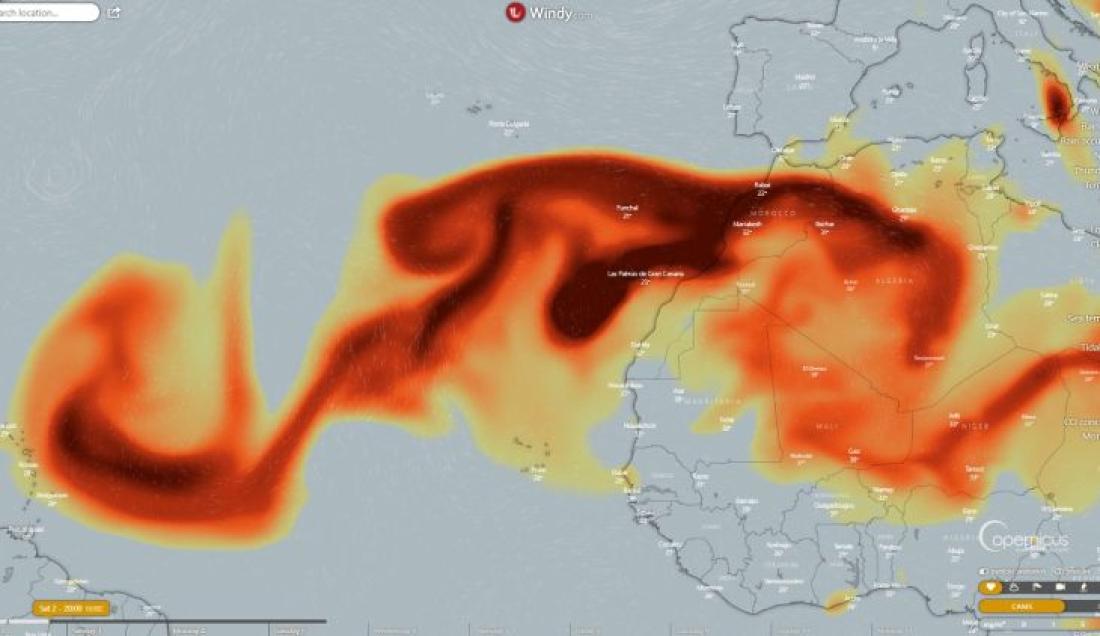 Vulkanutbrudd på La Palma september 2021. Dag 12. Sky av aske og SO2.