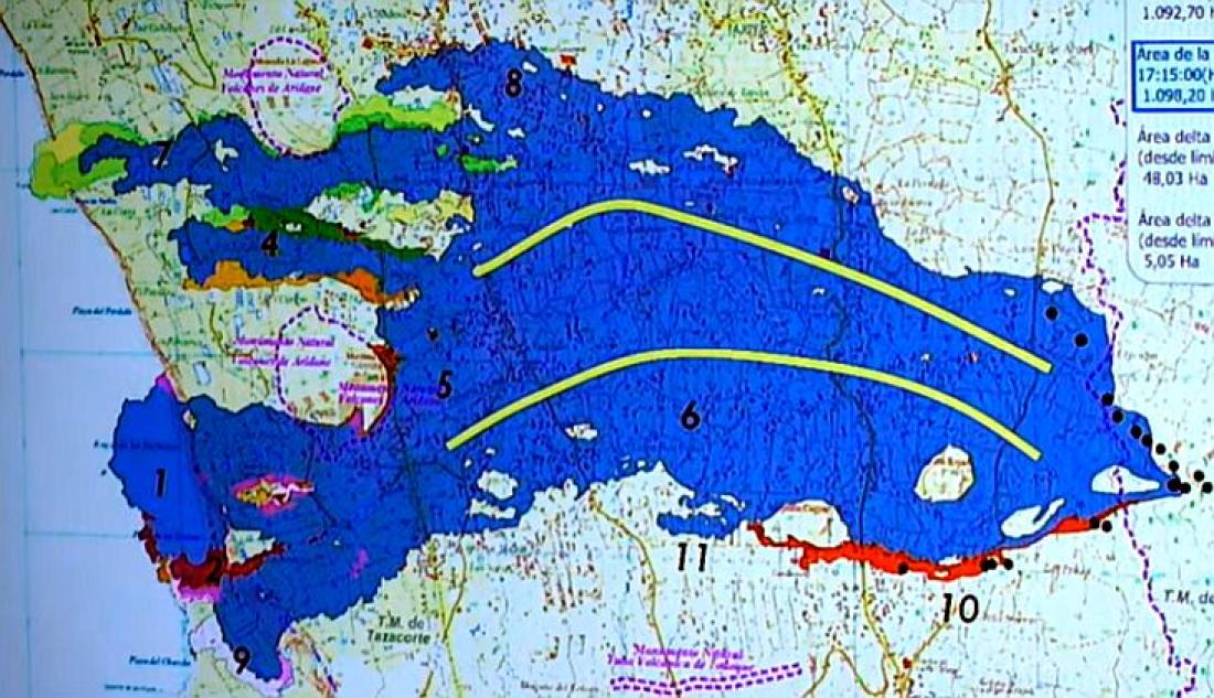 Vulkanutbrudd på La Palma 2021. Dag 70, lavaens spredning.